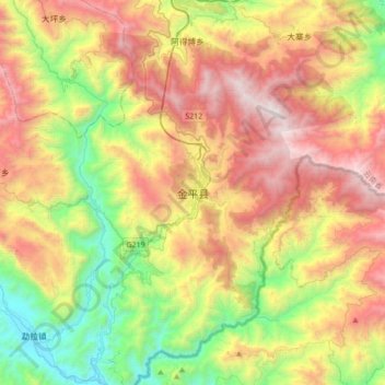 Mapa topográfico 金平县, altitud, relieve