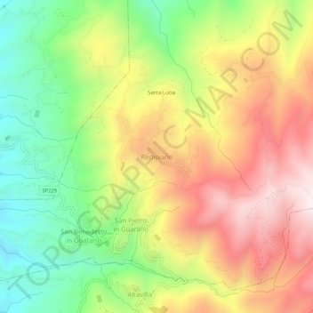Mapa topográfico Redipiano, altitud, relieve