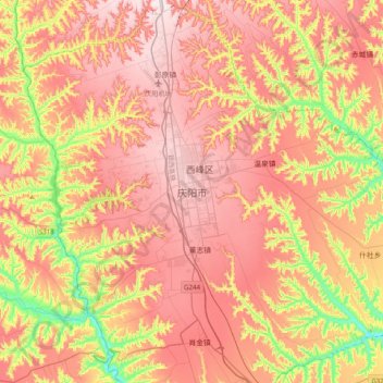 Mapa topográfico 庆阳市, altitud, relieve