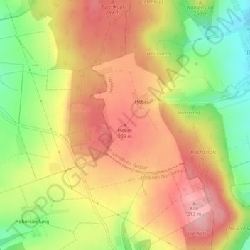Mapa topográfico Heber, altitud, relieve