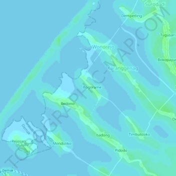Mapa topográfico Timbulsloko, altitud, relieve
