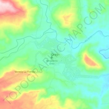 Mapa topográfico Orito, altitud, relieve
