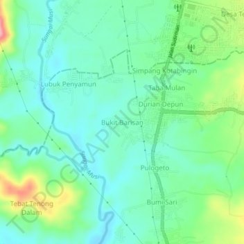 Mapa topográfico Bukit Barisan, altitud, relieve