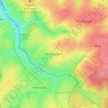 Mapa topográfico Hünningen, altitud, relieve