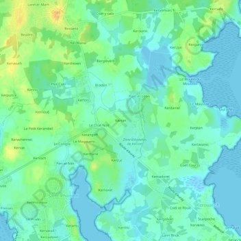Mapa topográfico Kerran, altitud, relieve