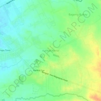Mapa topográfico Kalikid Norte, altitud, relieve