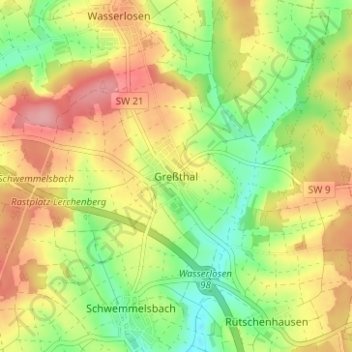 Mapa topográfico Greßthal, altitud, relieve