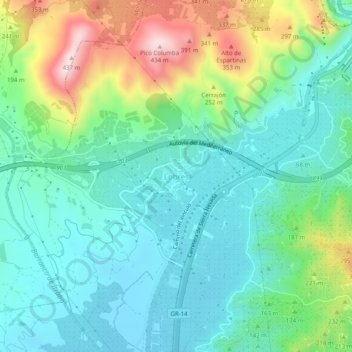 Mapa topográfico Lobres, altitud, relieve