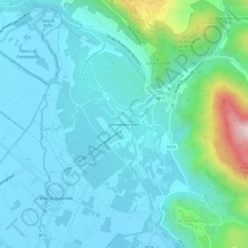 Mapa topográfico Sermoneta Scalo, altitud, relieve