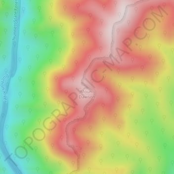 Mapa topográfico Mount Dawson, altitud, relieve