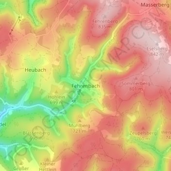 Mapa topográfico Fehrenbach, altitud, relieve