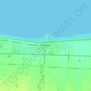 Mapa topográfico Belle River, altitud, relieve