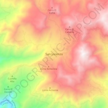 Mapa topográfico San Lorenzo, altitud, relieve