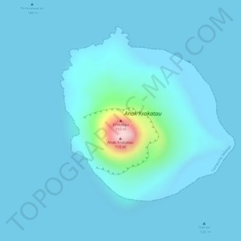 Mapa topográfico Krakatau, altitud, relieve