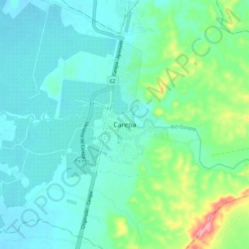 Mapa topográfico Carepa, altitud, relieve