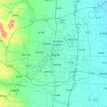 Mapa topográfico 邢台市, altitud, relieve