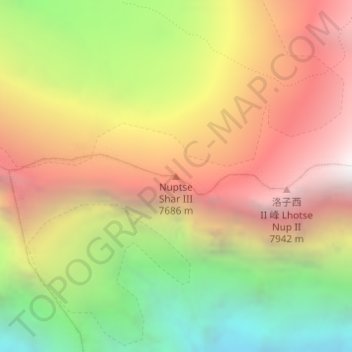 Mapa topográfico Hillary Peak, altitud, relieve