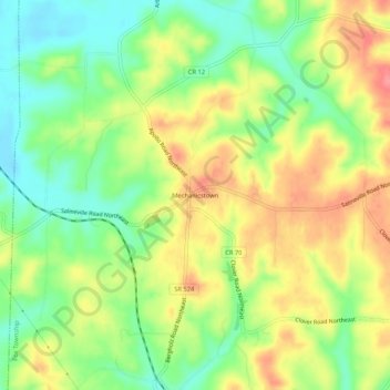 Mapa topográfico Mechanicstown, altitud, relieve