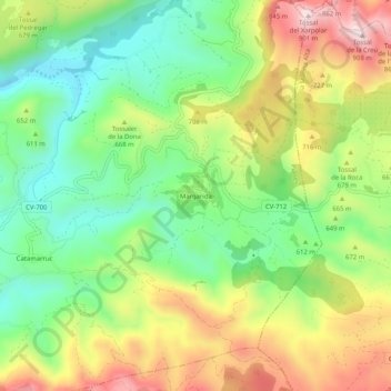 Mapa topográfico Margarida, altitud, relieve