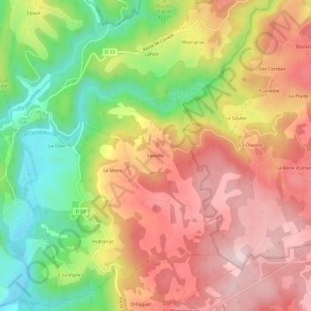 Mapa topográfico Lavialle, altitud, relieve