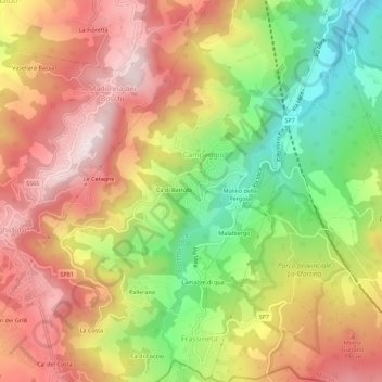 Mapa topográfico Pergoloso, altitud, relieve