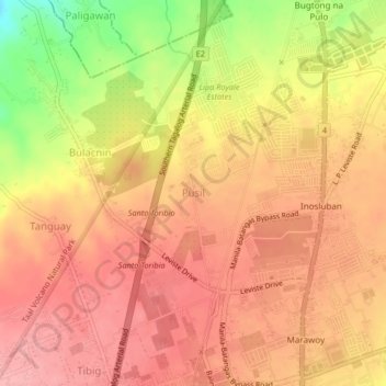 Mapa topográfico Pusil, altitud, relieve