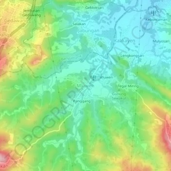 Mapa topográfico Mluweh, altitud, relieve