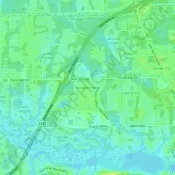 Mapa topográfico Biscayne Village, altitud, relieve