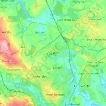 Mapa topográfico Royston, altitud, relieve