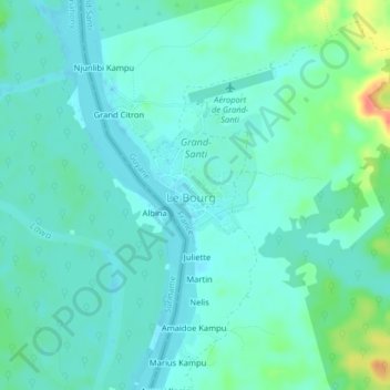 Mapa topográfico Grand-Santi, altitud, relieve