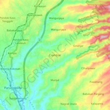 Mapa topográfico Ciambar, altitud, relieve