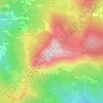 Mapa topográfico Monte Ragola, altitud, relieve