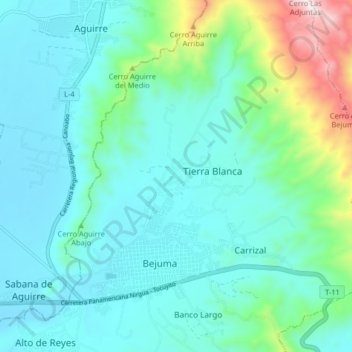 Mapa topográfico El Rincón, altitud, relieve
