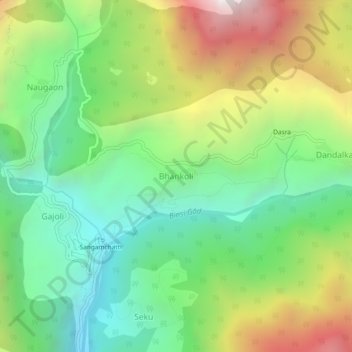 Mapa topográfico Bhankoli, altitud, relieve