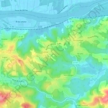 Mapa topográfico Olheta, altitud, relieve