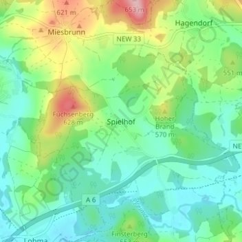 Mapa topográfico Spielhof, altitud, relieve