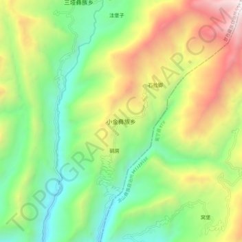 Mapa topográfico 小金彝族乡, altitud, relieve