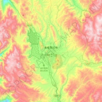 Mapa topográfico 香格里拉市, altitud, relieve