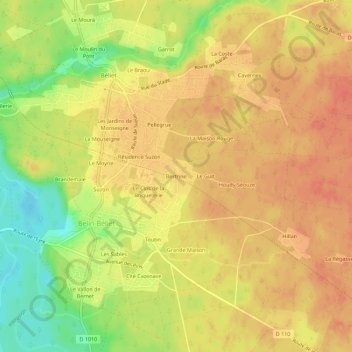 Mapa topográfico Bertrine, altitud, relieve
