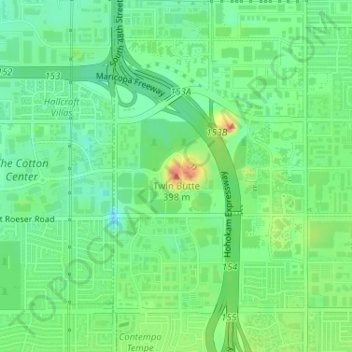 Mapa topográfico Twin Butte, altitud, relieve