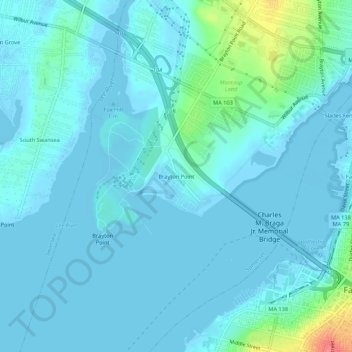 Mapa topográfico Brayton Point, altitud, relieve