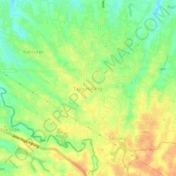 Mapa topográfico Tajur Halang, altitud, relieve