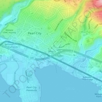 Mapa topográfico Waiau, altitud, relieve