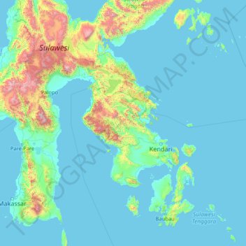 Mapa topográfico Southeast Sulawesi, altitud, relieve