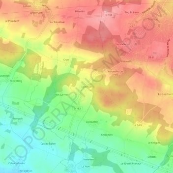 Mapa topográfico Lostihuel, altitud, relieve