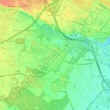 Mapa topográfico Borgaretto, altitud, relieve