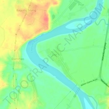 Mapa topográfico Upi, altitud, relieve