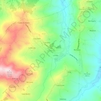 Mapa topográfico Urzano, altitud, relieve