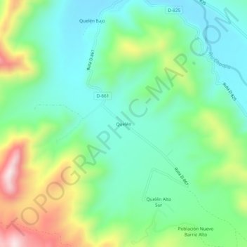 Mapa topográfico Quelén, altitud, relieve