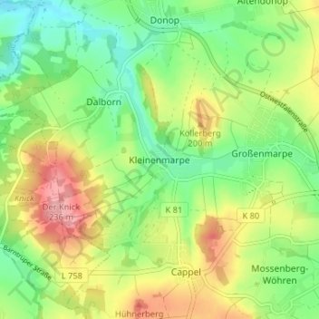 Mapa topográfico Kleinenmarpe, altitud, relieve